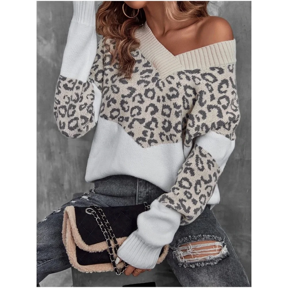 Cozy Leopard Print Oversized Sweater Top - Picture 1 of 5